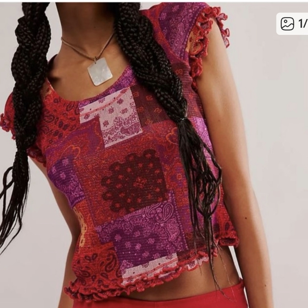 Free People Garner Tee - Red and Purple